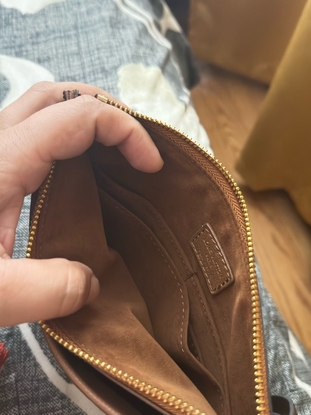 Brown Leather Zip Wristlet Pouch